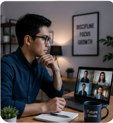 Student on a video call, representing career outcomes after an online degree